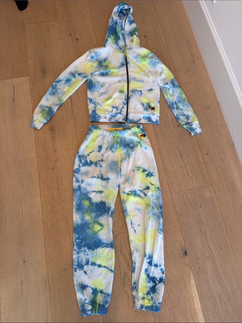 Aviator Nation Women’s XS Tie-Dye Hooded Sweatpants Set - Blue, Yellow